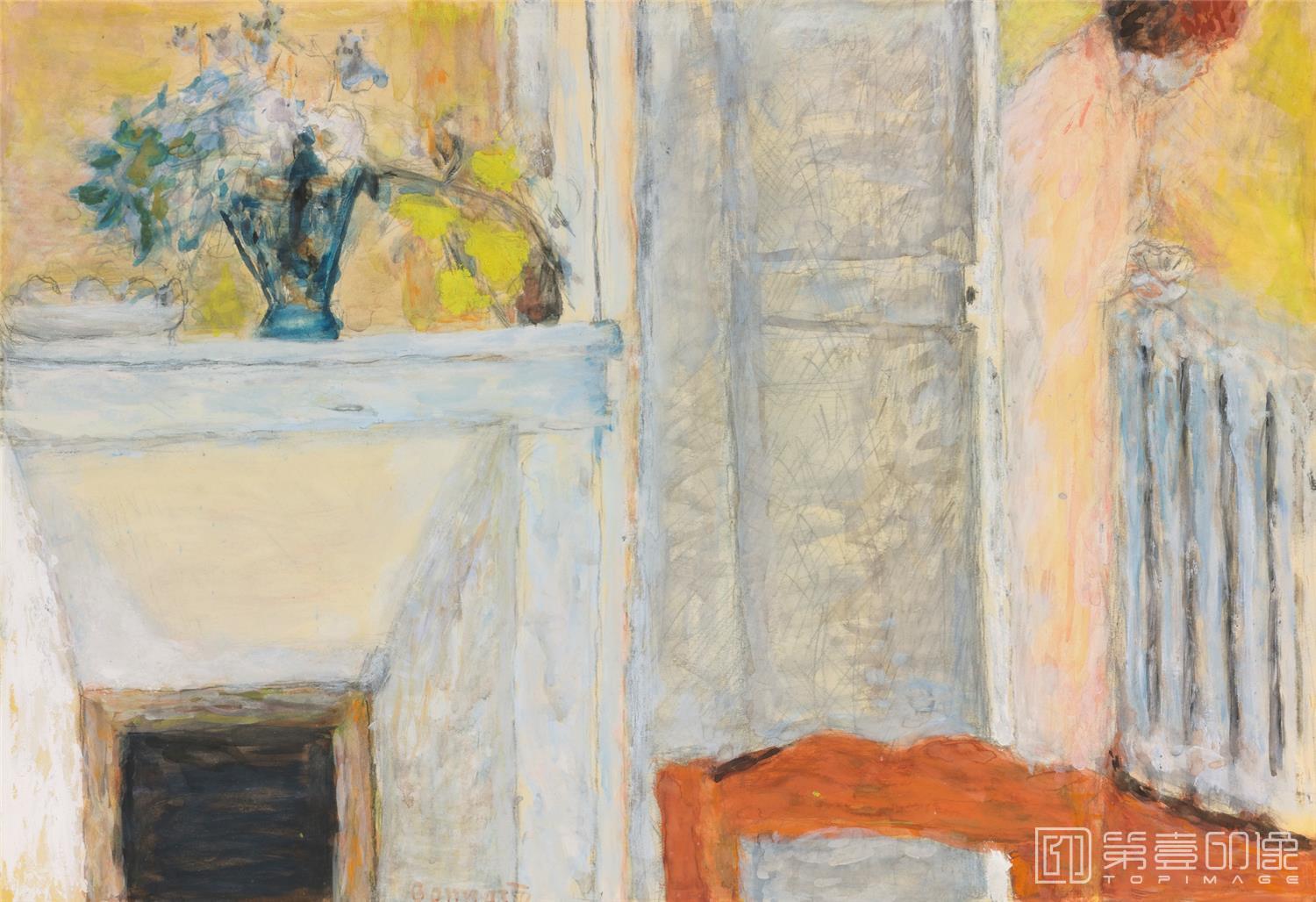 油画-FLEURS SUR UNE CHEMINÉE